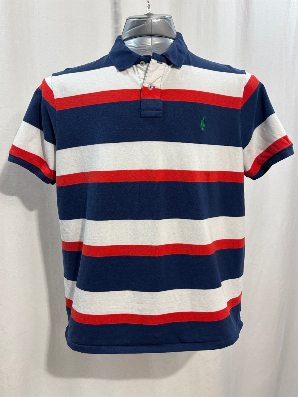 Ralph Lauren Navy, White & Red Striped Polo with Green Pony 232 work every day